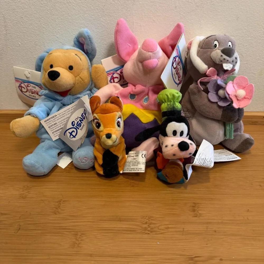 Disney Store Plush Lot of 5 Easter Pooh Piglet Gopher Bambi Goofy w/ Tags
